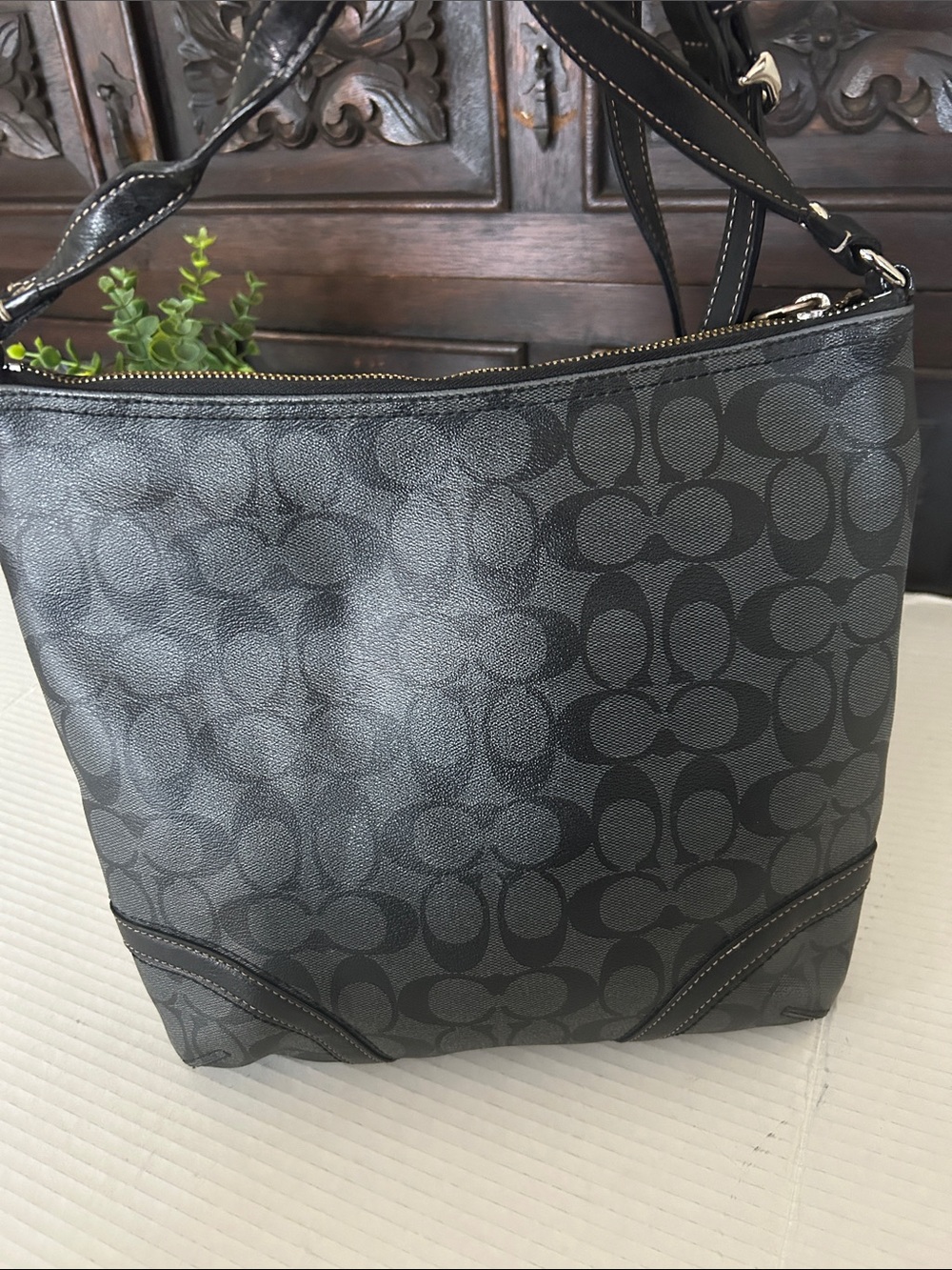 Coach Black/Charcoal Signature Crossbody Bag - Picture 6 of 14